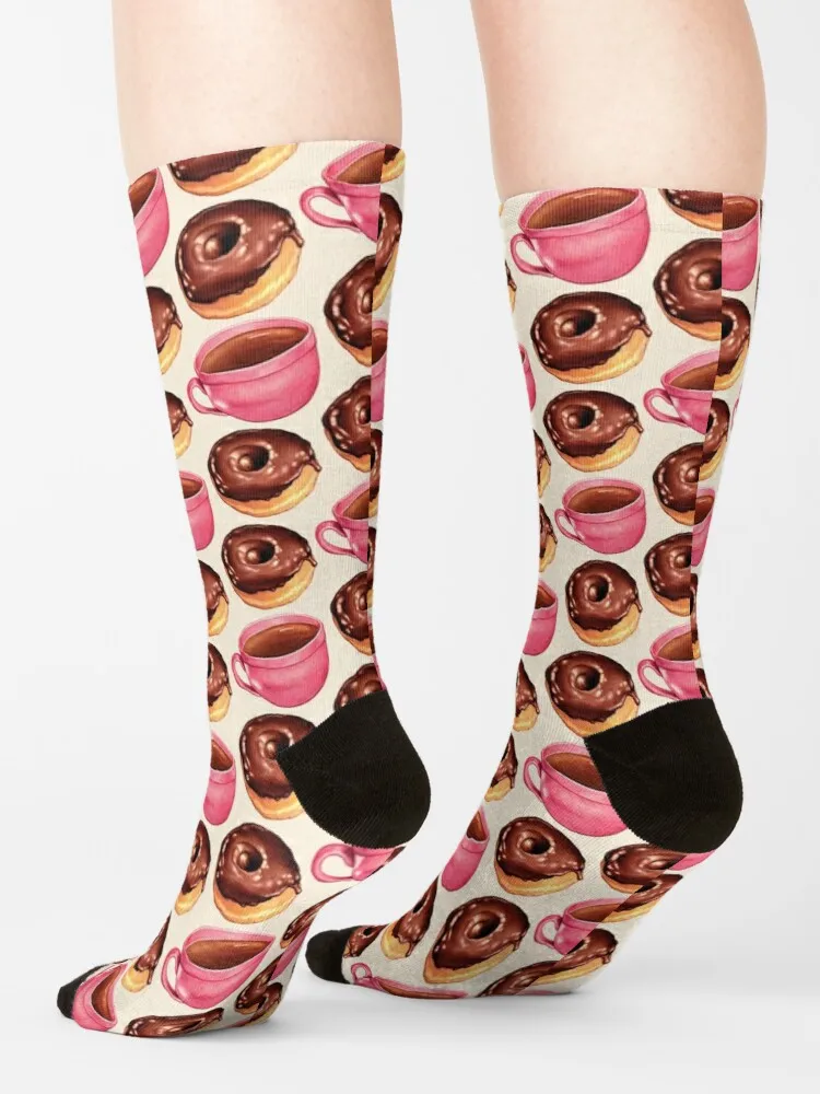 Coffee & Chocolate Donuts Pattern Socks Anti-Slip Socks Man Female Cycling Socks