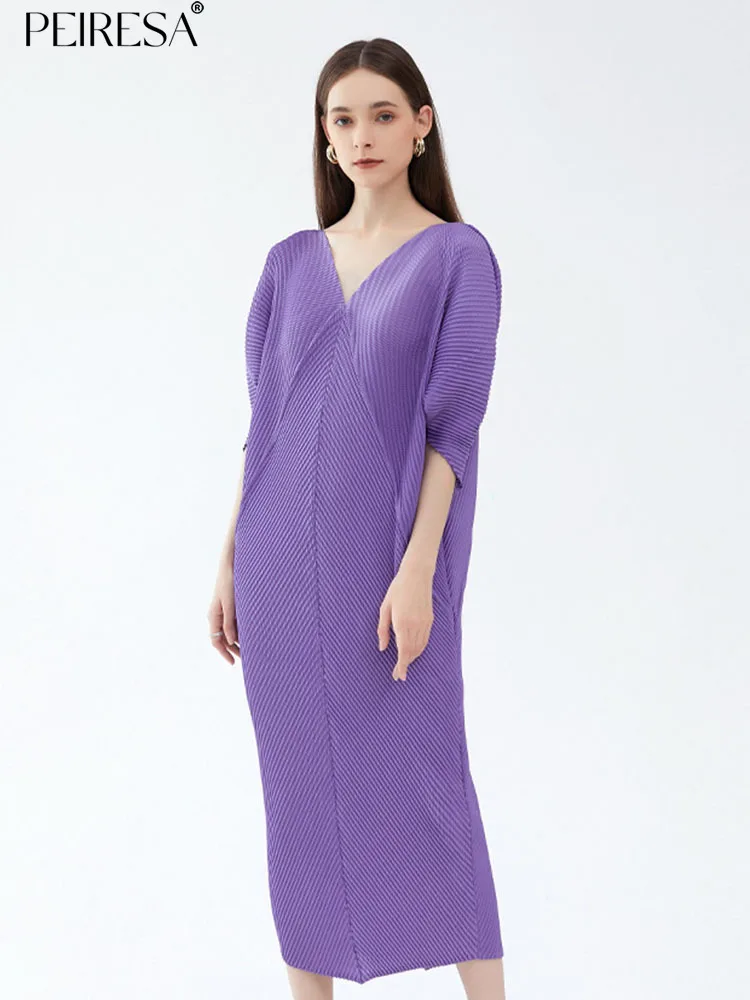 

платье женское Женское плиссированное платье средней длины, элегантное однотонное длинное платье с V-образным вырезом и рукавом «летучая мышь», весна-лето 2023 летнее платье женское винтажное платье