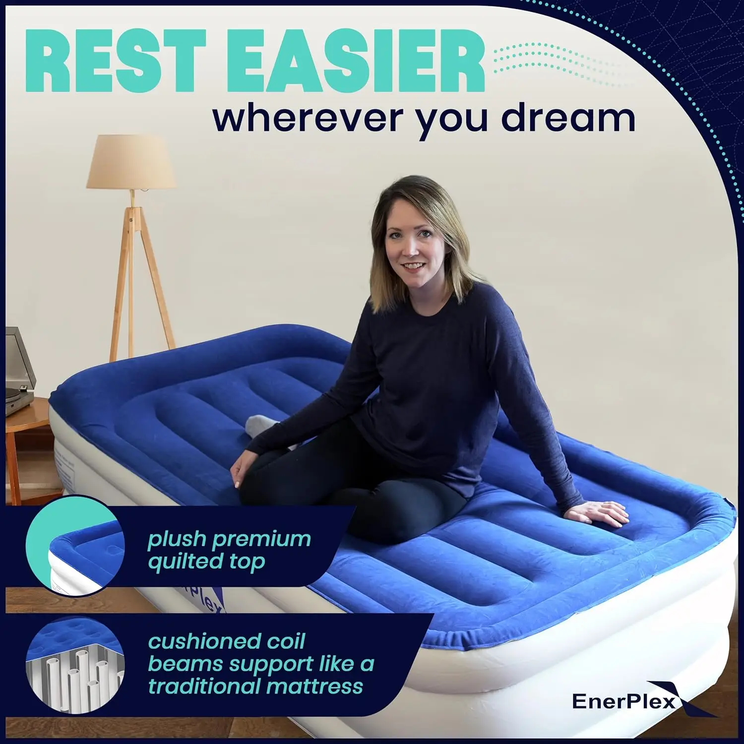 Self-Inflating Air Mattress with Built-in Pump, Portable Travel Bed with Neck Support for Home & Camping