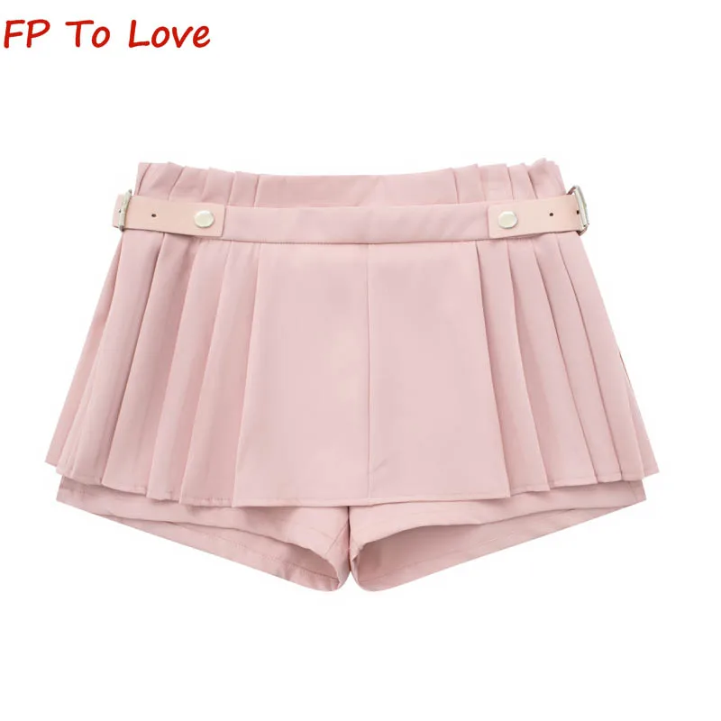 

Y2K Low Waist Mini Pleated Skirt Pants American Style Short Tennis Skirt Bottom A-line Pink Women Outfit