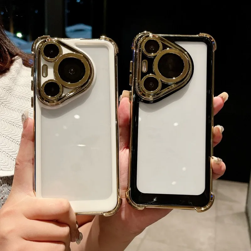 Luxury Clear Plating Phone Case with Airbag Protection and Transparent Camera Guard