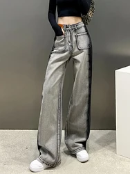 Zoki Design Harajuku Y2K Jeans Women Patchwork Streetwear Loose Denim Pants High Waist Pockets Autumn Bf Straight Trousers New