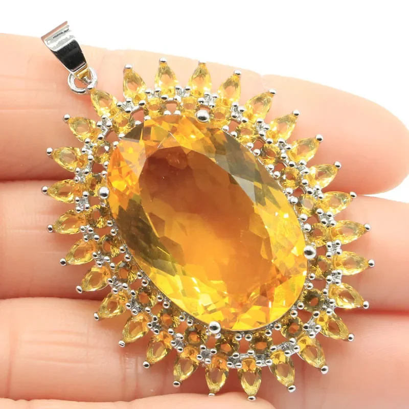 17g  Real 925 Solid Sterling Silver Pendant Long Big Heavy Violet Tanzanite Smoky Swiss Blue Blood Ruby Citrine Kunzite Women