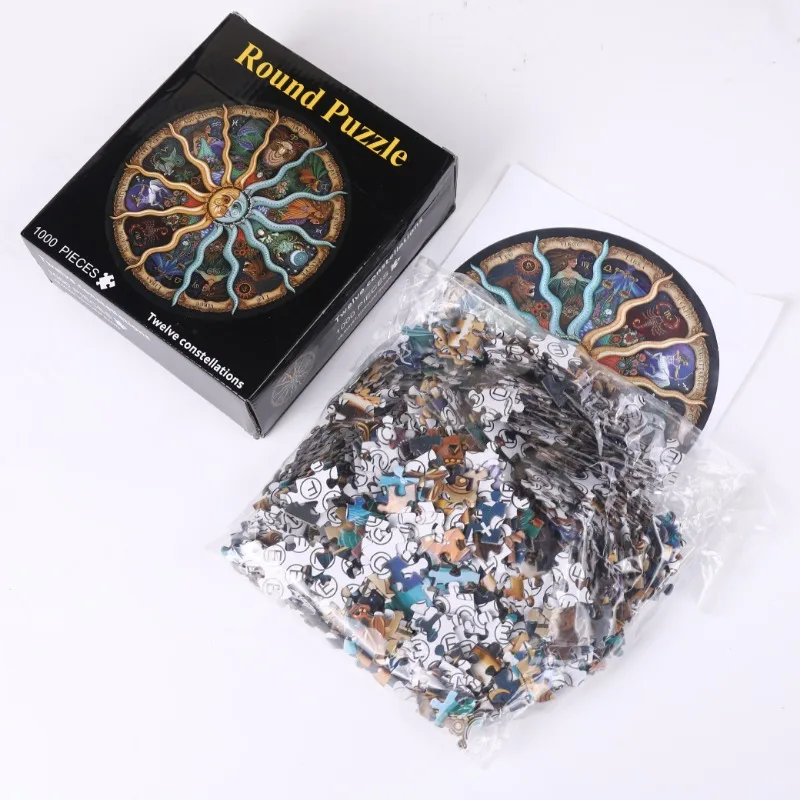 Adult Round Puzzle Toys 1000 Pieces 12 constellations Challenge Games Learning Educational Puzzle Toys Moon Space Flat