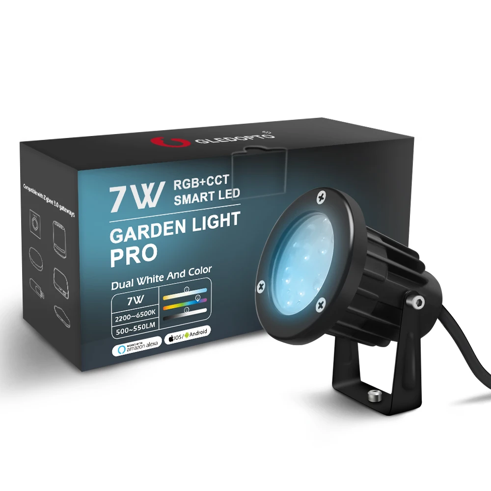 GLEDOPTO Zigbee 3.0 Pro 7W Outdoor Lighting AC/DC 24V LED Garden Light Compatible with Tuya App Voice 2.4G RF Remote Control
