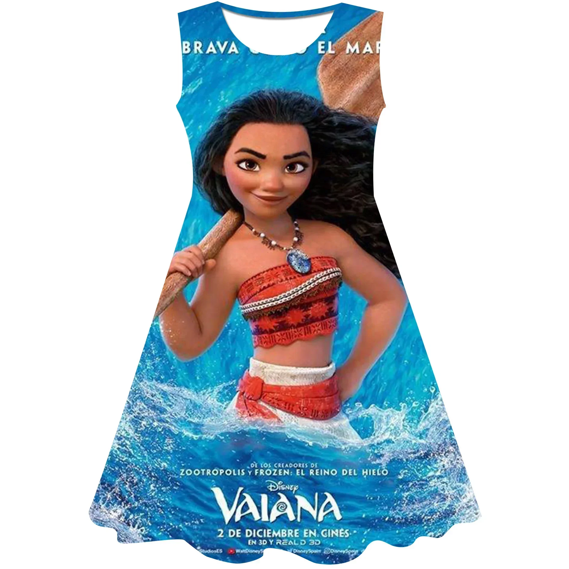 Moana Princess Dress Kids Baby Girls Round Collar Dresses Children Cartoon Casual Skirts 3-14 Y Christmas Clothing