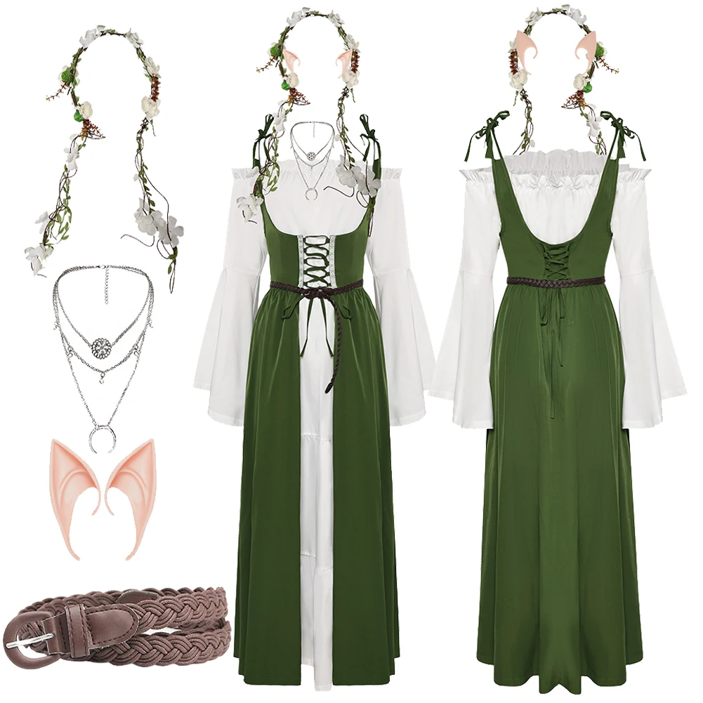 

Женское ретро-платье для косплея, фантастическое женское платье, головной убор, Маскировка для женщин, костюм для Хэллоуина, карнавала