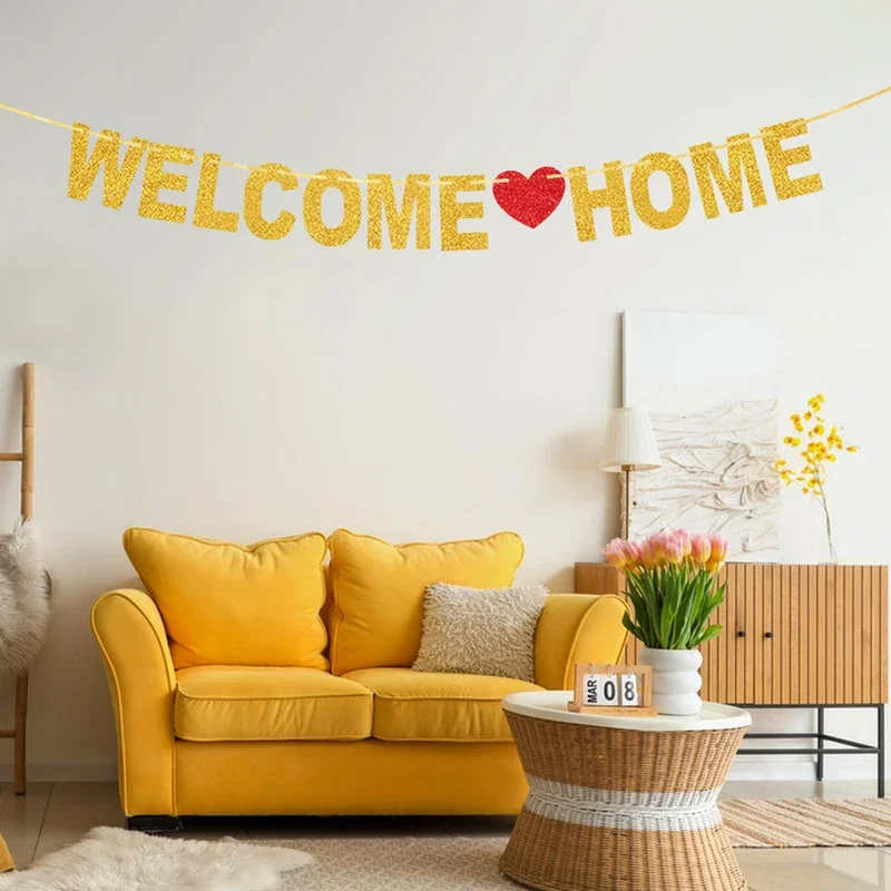 Welcome Home Banner for Welcome Party, Party Banners, Golden Black Glitter Sign Decors Banner for Military Army Party Decoration