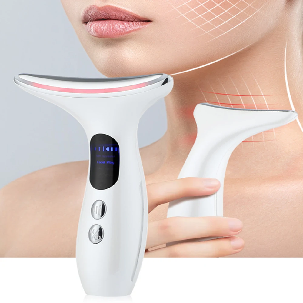 Facial Massager Instrument Beauty Instrument EMS Facial Lifting 3 Colors Led Photon Therapy Anti Wrinkle Double Chin Remover Skin Care Tools