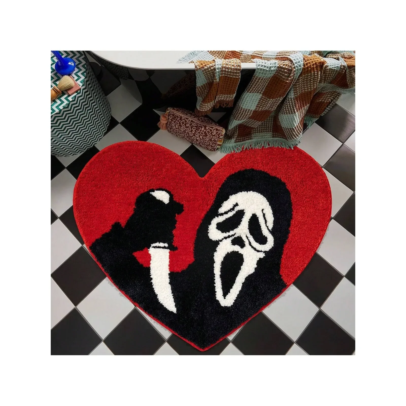 Nightmare Christmas Bath Mat Ultra Soft Absorbent Skull Rug Non Slip Backing Unique Red Black Halloween Decor Bathroom Washable halloween floor mat