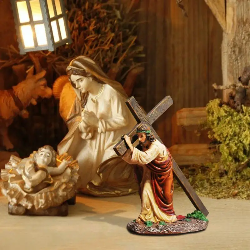 Crucifix Statue Jesus Cross Resin Statue Christ Figure Catholic Religious Accessories Decor
