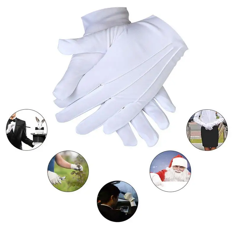 White Gloves Magician Honor Guard Hands Protector Full Finger Men Women Formal Tuxedo Etiquette Gloves Reception Parade
