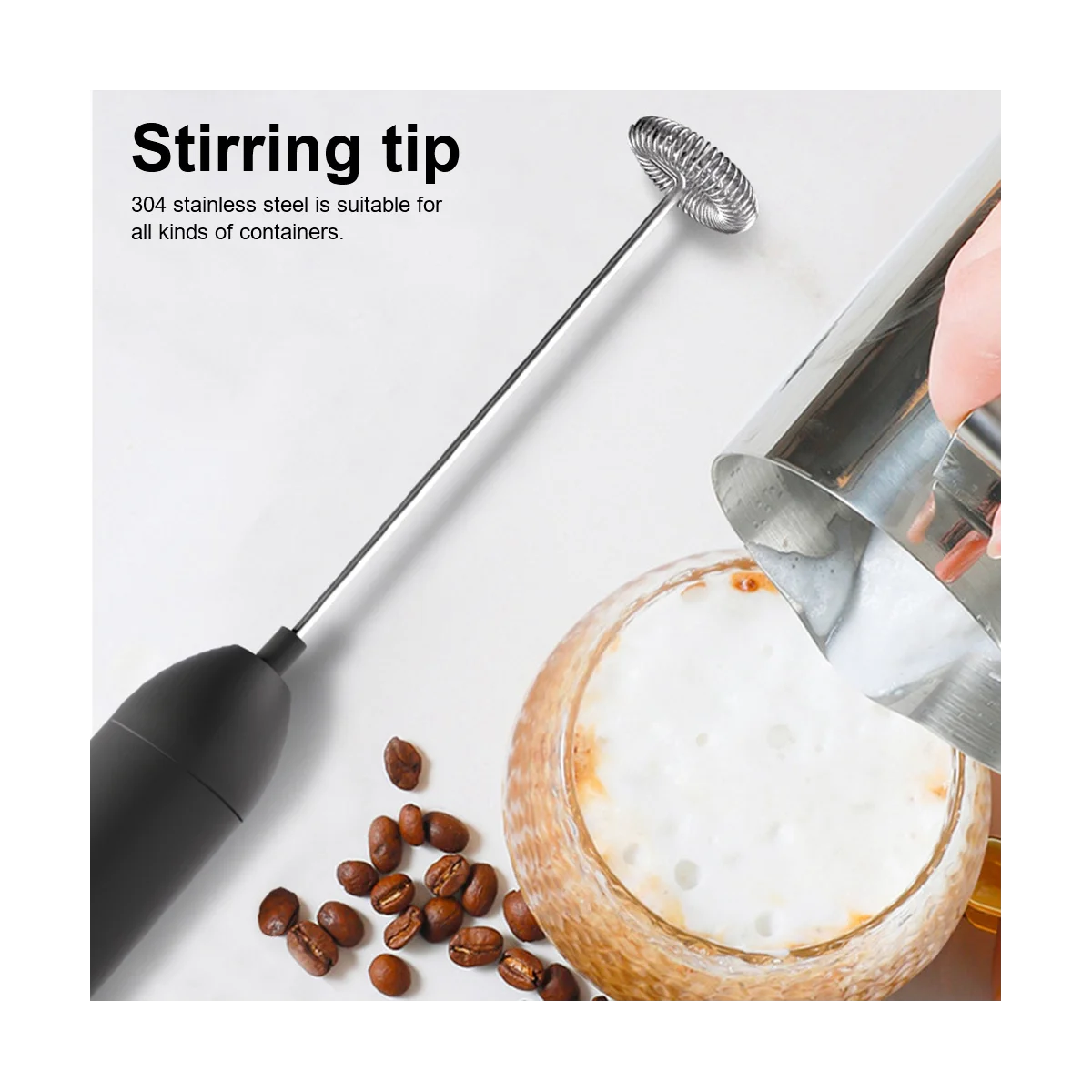 

Electric Milk Frother Mixer Egg Beater Kitchen Food Stirrer Coffee Cappuccino Creamer Whisk Blender -White Black