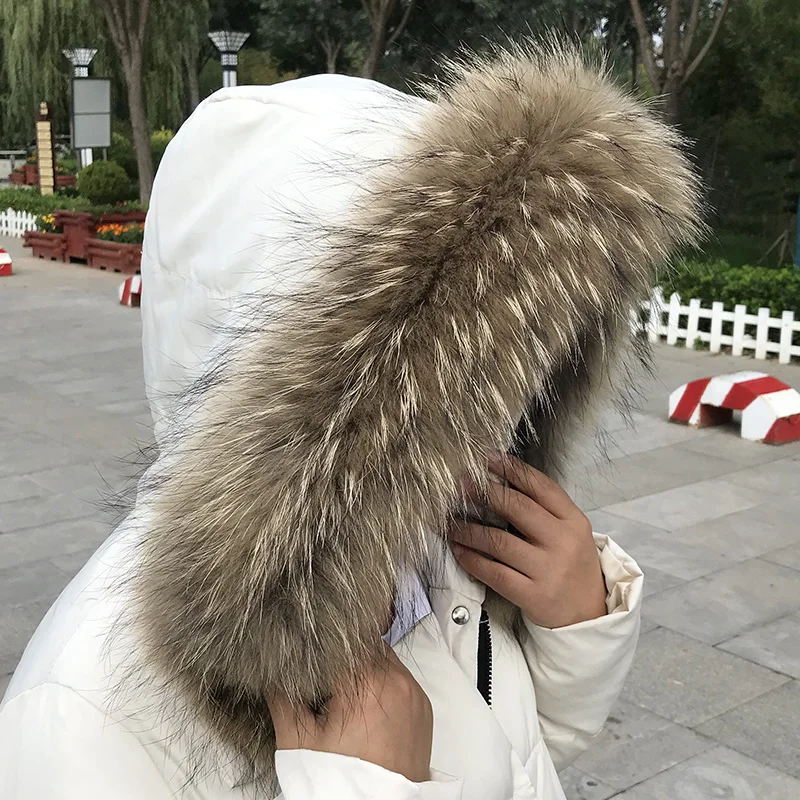 코트 파카 여성용 리얼 모피 칼라 자켓 용 겨울 천연 너구리 모피 스카프 버튼이있는 따뜻한 럭셔리 모피 후드 트림