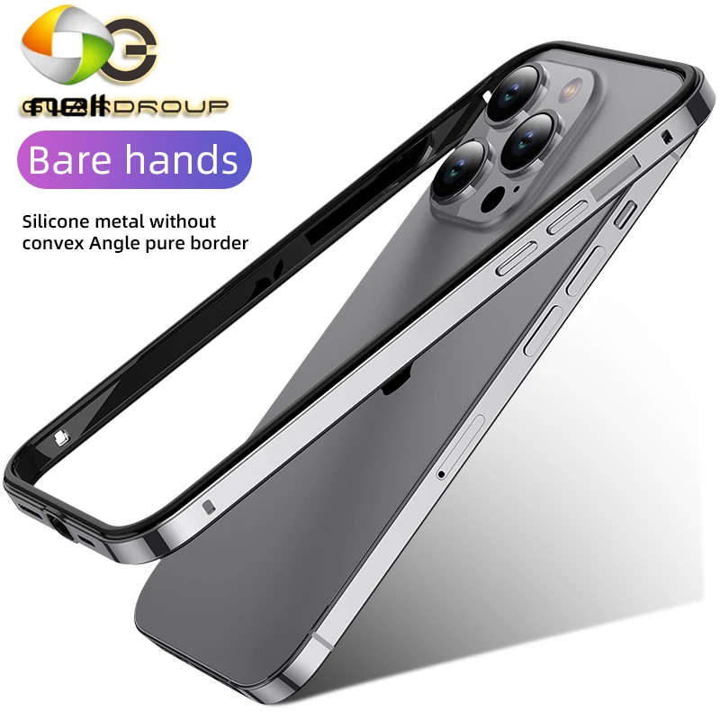 

Чехол-бампер для iPhone 14 Plus 13 12 15 Pro Max с невыпуклым углом, роскошный гибридный алюминиевый чехол с мягкой силиконовой стороной