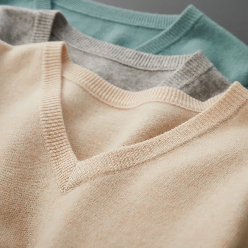 

Autumn Winter New Wool Tank Top Men's V-neck Solid Color Pullover Loose Size Cashmere Sweater Casual Knitted Vest Sweater