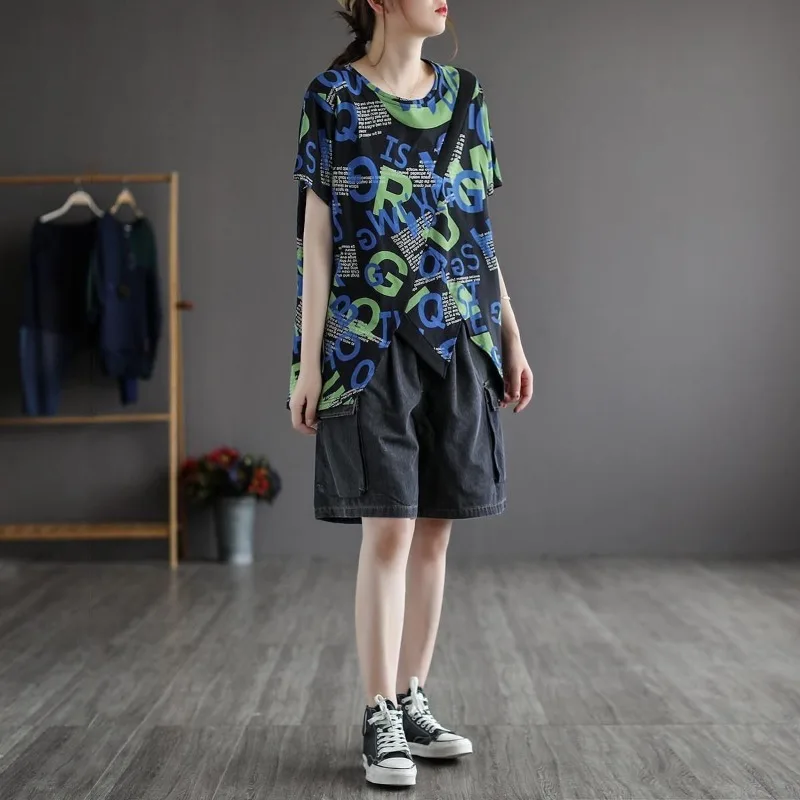 2024 Spring Summer Oversized Women's Korean Elastic High Waisted Patchwork Pocket Loose Distressed Casual Wide-leg Denim Shorts