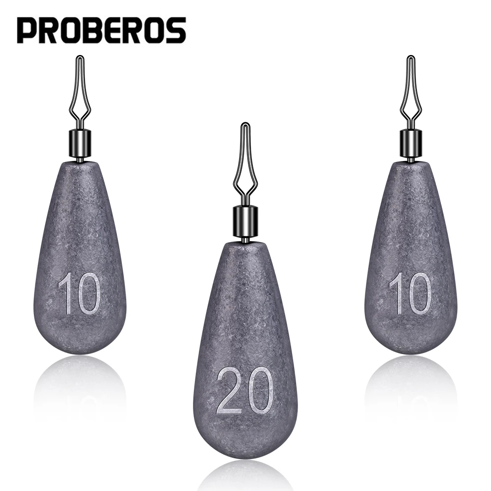 

PROBEROS 10pcs/lot Drop Shape Fishing Sinker 3.5g-5g-7g-10g-14g-20g 360 Degree Rotatory Solid Weights Sinker Fishing Accessories