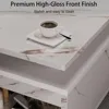 LED Coffee Table with Storage, White Coffee Table with Wireless Charging and Speaker, High Glossy Modern Center Table with 5