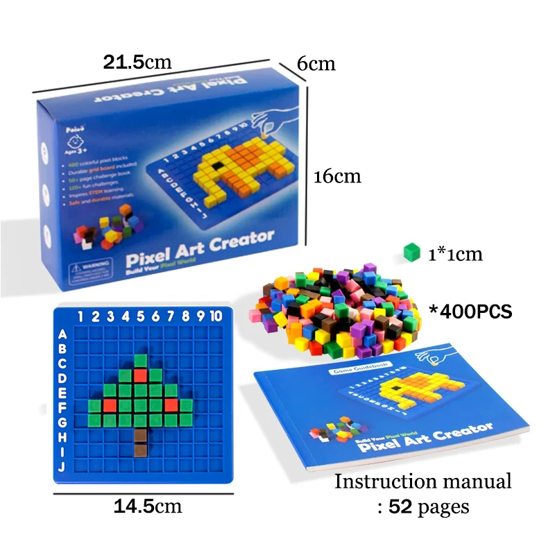 Children Pixel Block Puzzles Board Game Toys Montessori Logical Thinking Training Matching Game Pixel Art Cube Educational Toys
