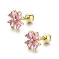 7colors Cute Heart CZ Stones Clover Flower Screw Back Stud Earrings For Women Baby Kids Girls Gold Color Piercing Jewelry Aros 1