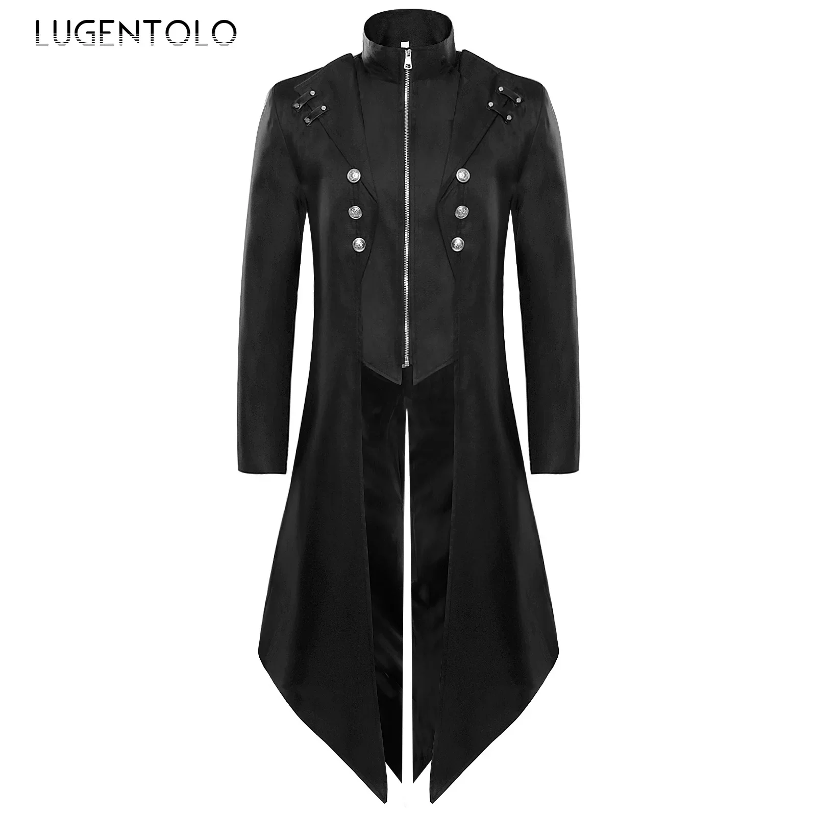 Men Punk Rock Trench Medieval Tailcoat Costume Zipper New Halloween Tuxedo Party Retro Casual Steampunk Gothic Jacket