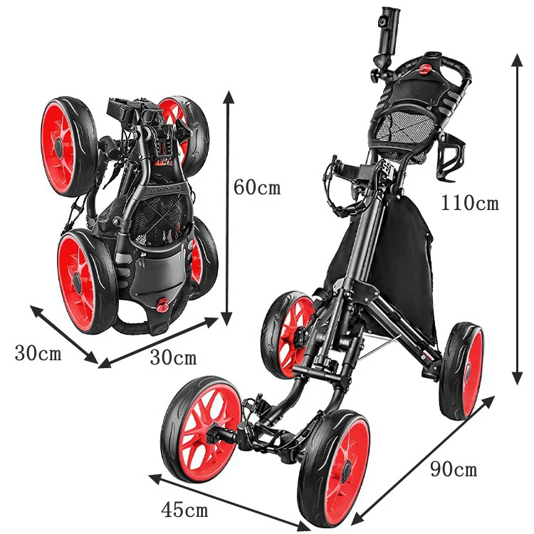 

New 4 Wheel Golf Push Cart Golf Trolley with Foot Brake and Umbrella Holder Golf Trolley for Sale