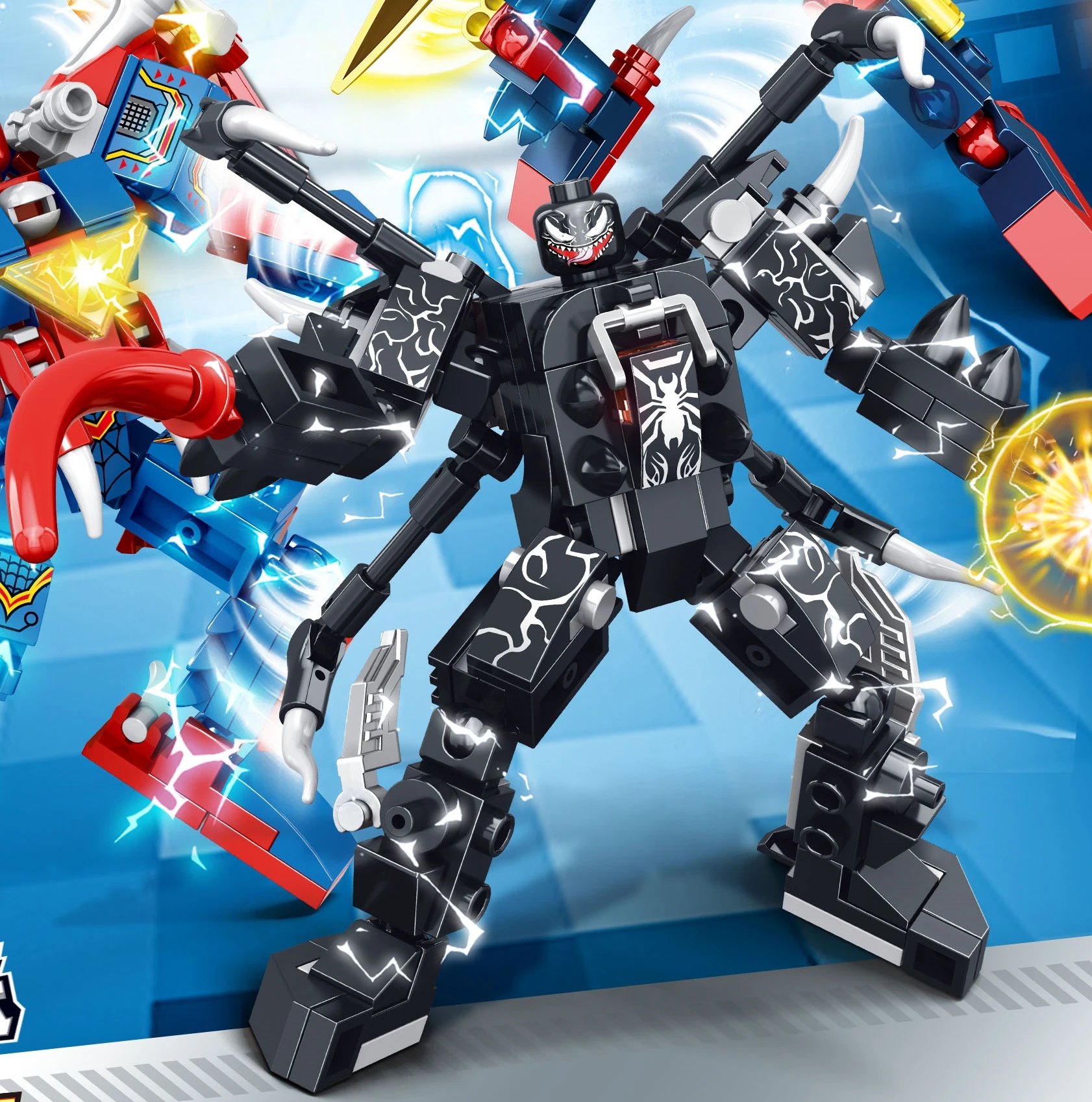 Transformation Robot Disney Building Blocks Mini Model Figures Spiderman Iron Man Venom Captain Hawk Deadpool Technic Gifts Toys