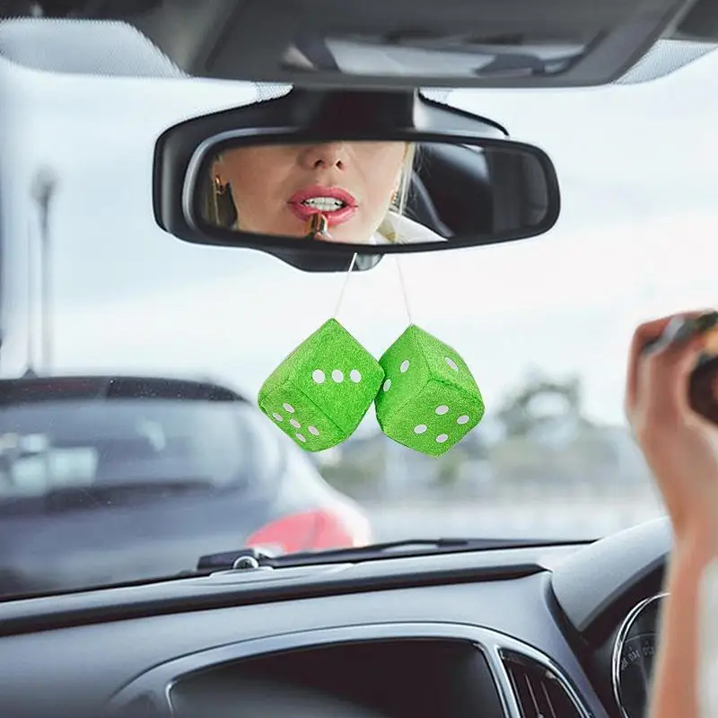 Auto Pendants Fuzzy Plush Dice Dots Rear View Mirror Hanger Cube Decoration  Car Styling Accessories Ornament - AliExpress