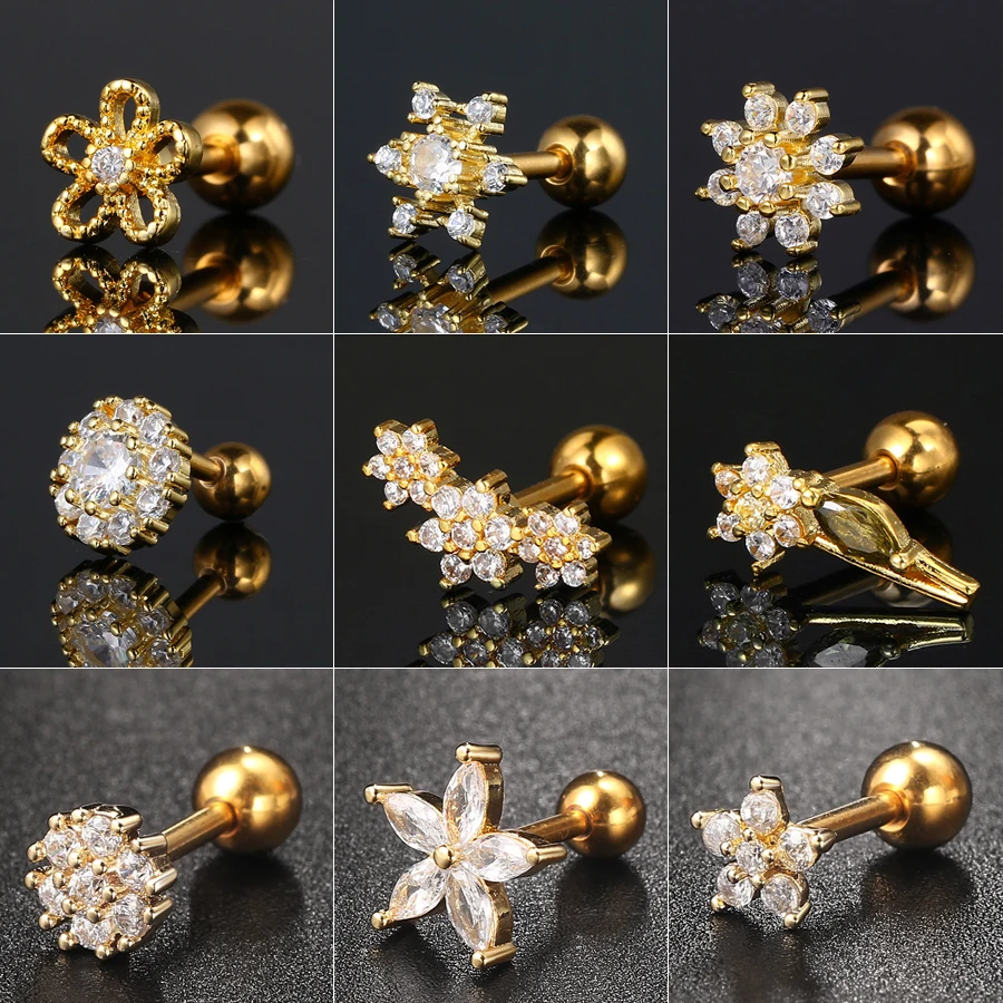 1pc Knorpel Piercing Stud Ohrring Für Frauen Mini Zirkon Blume Mode Piercing Helix Tragus Ohr Zubehör Körper Schmuck Geschenk