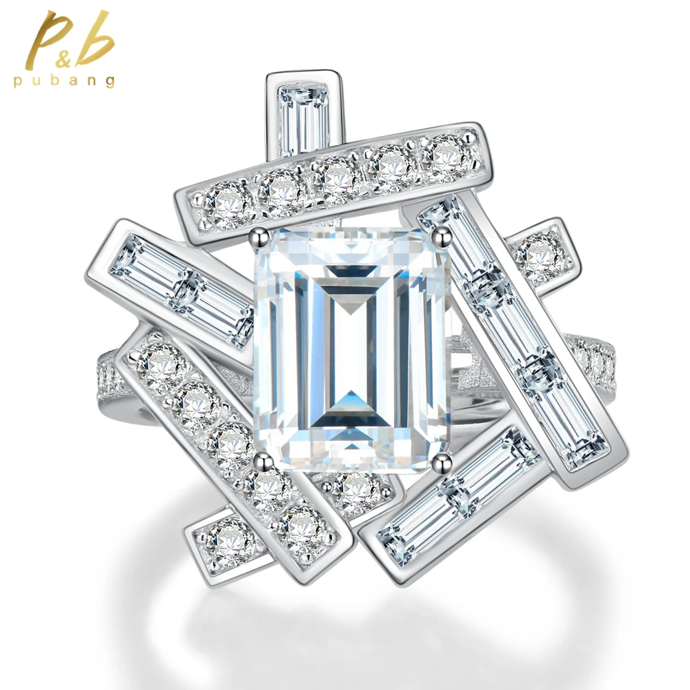 

PuBang Fine Jewelry 925 Sterling Silver Emerald Cut Created Moissanite Sparkling Cocktail Diamond Ring for Women Gifts Wholesale