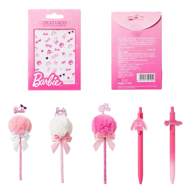 Miniso Kawaii Cute Portable Barbie Nail Art Sticker High-Look Hair Ball Student Writing Press-Type Black Gel Pen Per Le Donne