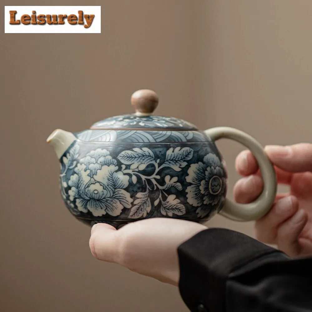 200ML Chinese Ru Kiln Infusion Teapot Antique Blooming Flowers Xishi Pot Tea Brewing Kettle Chinese Teaset Accessories Ornaments