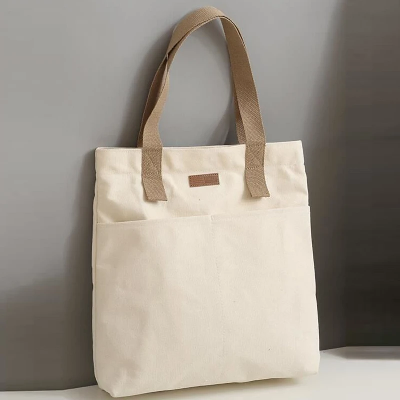 

Women Canvas Tote Bag Solid Color Designer Ladies Casual Handbag Shoulder Bag Large Capacity Reusable Shopping Beach Bag