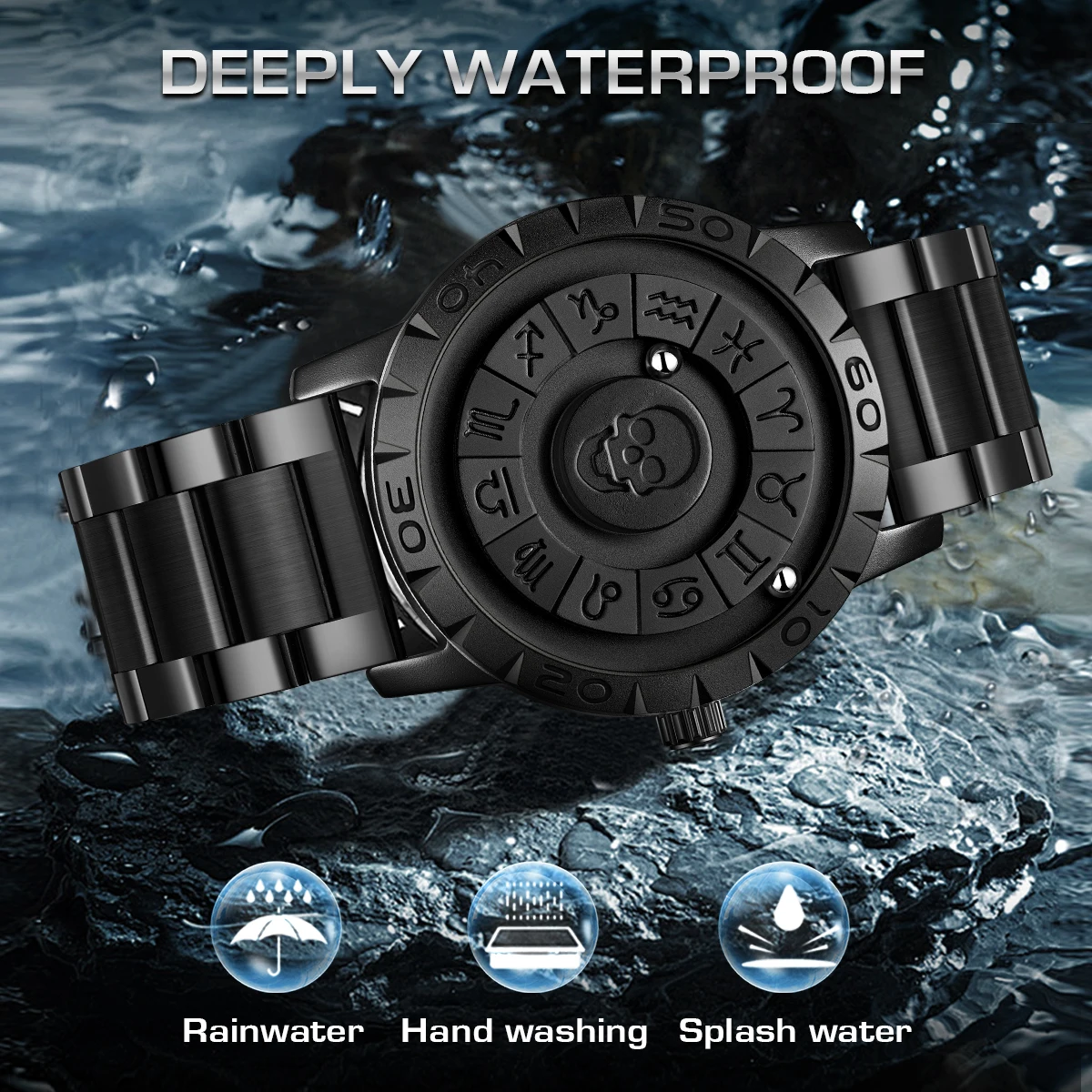 FOXBOX Man Quartz Watch Brand Creative Stainless Steel Band Scrolling Beads Watch for Men Magnetic Force Waterproof Clock 2024