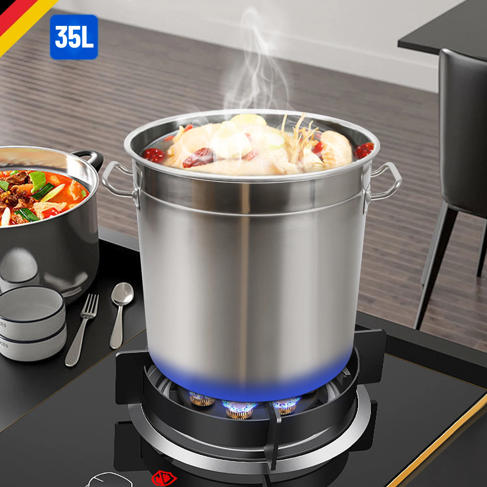 

Stainless Steel Multifunctional Pot, Thickened Pot, Large Capacity Soup Pot with Lid Handle, Home and Restaurant, 35L