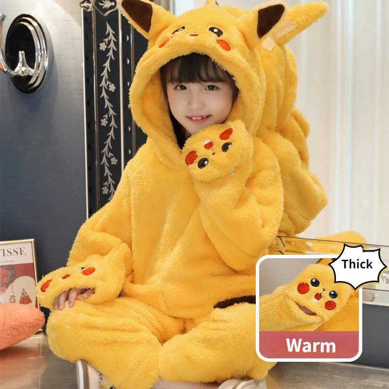 

Kawaii Sanrio Kuromi Pokemon Pikachu Girl Boy Flannel Pajamas Pants Winter Plush Thickened Autumn Winter Homewear For Childre