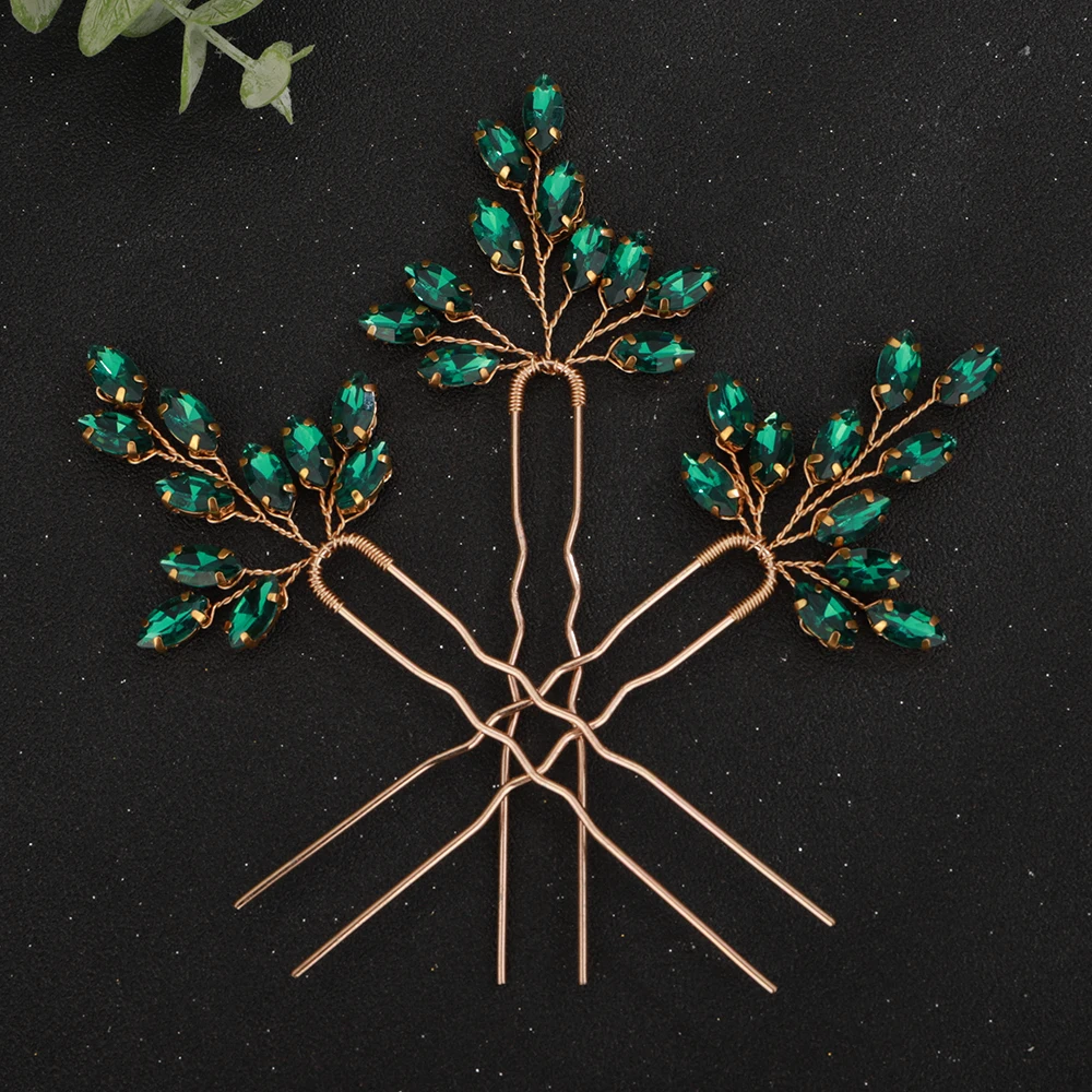 Vintage Gold Rhinestone Hair Pins for Wedding Hair Accessories Red Bridal Headpiece Handmade Blue Headdress Jewelry Silver Tiara