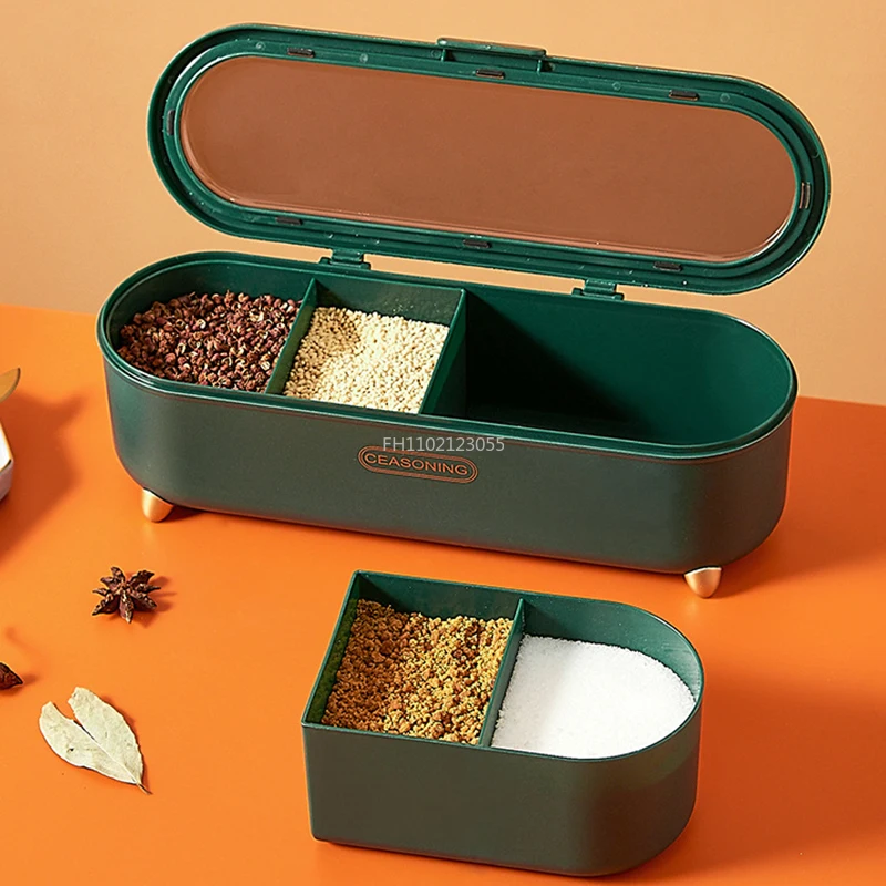 Nordic 4 Grid Spice Jar Salt and Pepper Shakers Spice Container Set Oval Transparent Cover Seasoning  Box Moisture Proof Box