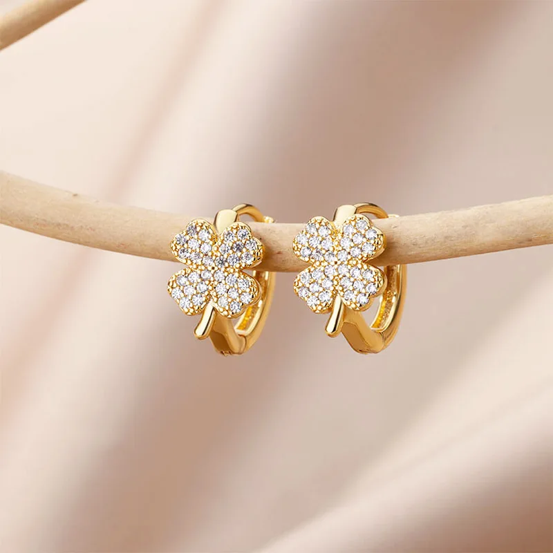 Zircon Four Leaf Clover Earrings For Women