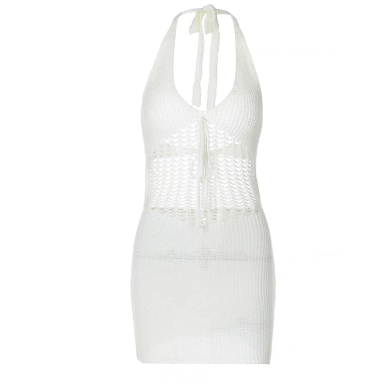 Women Summer Beach V Neck Halter Lace Up Dress