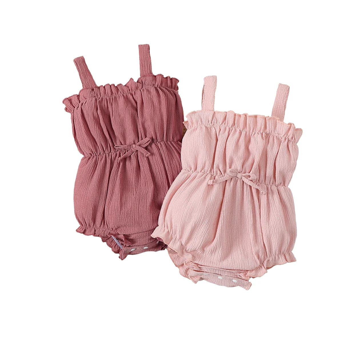 2-teiliges Kombinationsset für Babys, modischer, einfarbiger Hosenträger-Dreiecks-Jumpsuit, geeignet für den Sommer im Freien – Detail 7