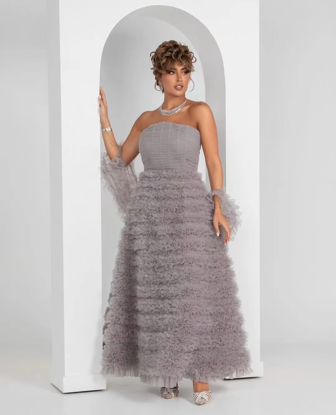 

AsaNagi Strapless Tulle Prom Dresses Floor-Length A Line Ball Gown Women Elegant Formal Occasion Dress 2023 vestidos de festa