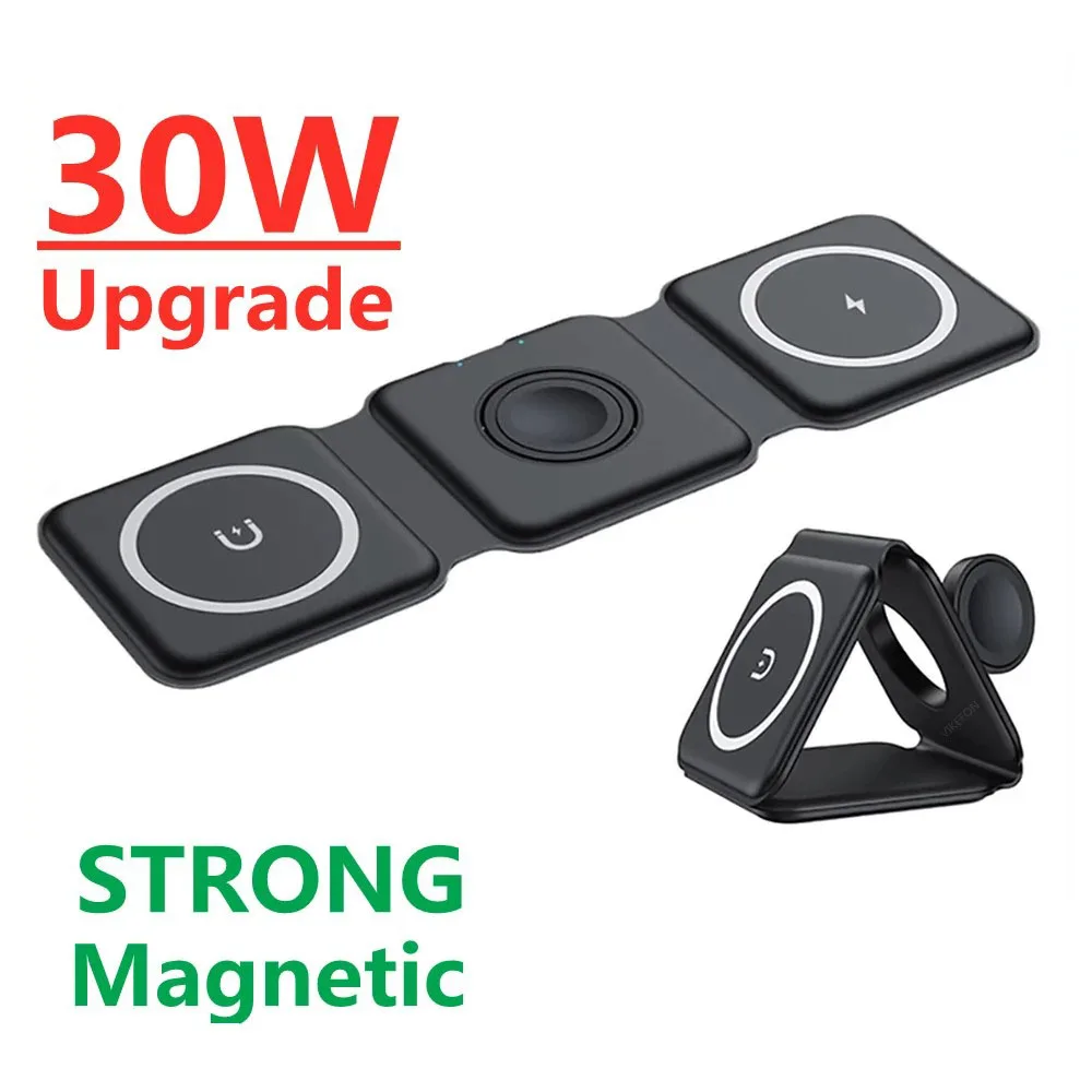 

30W 3 in 1 Magnetic Wireless Charger For Samsung Galaxy S22 Ultra OPPO Find X3 Pro Ace2 iWatch 7 6 Airpods Pro Portable Foldable