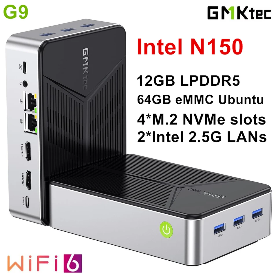 GMKtec G9 NAS Mini PC Intel N150 4-Bay M.2 NVMe Slots Firewall