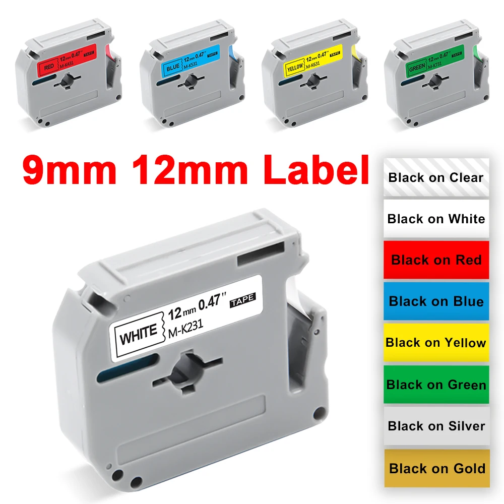 

1Pcs MK231 Compatible for Brother MK-231 MK-221 MK 231 631 221 621 9/12mm Label Tape for Brother p touch PT-70 PT-80 Label Maker