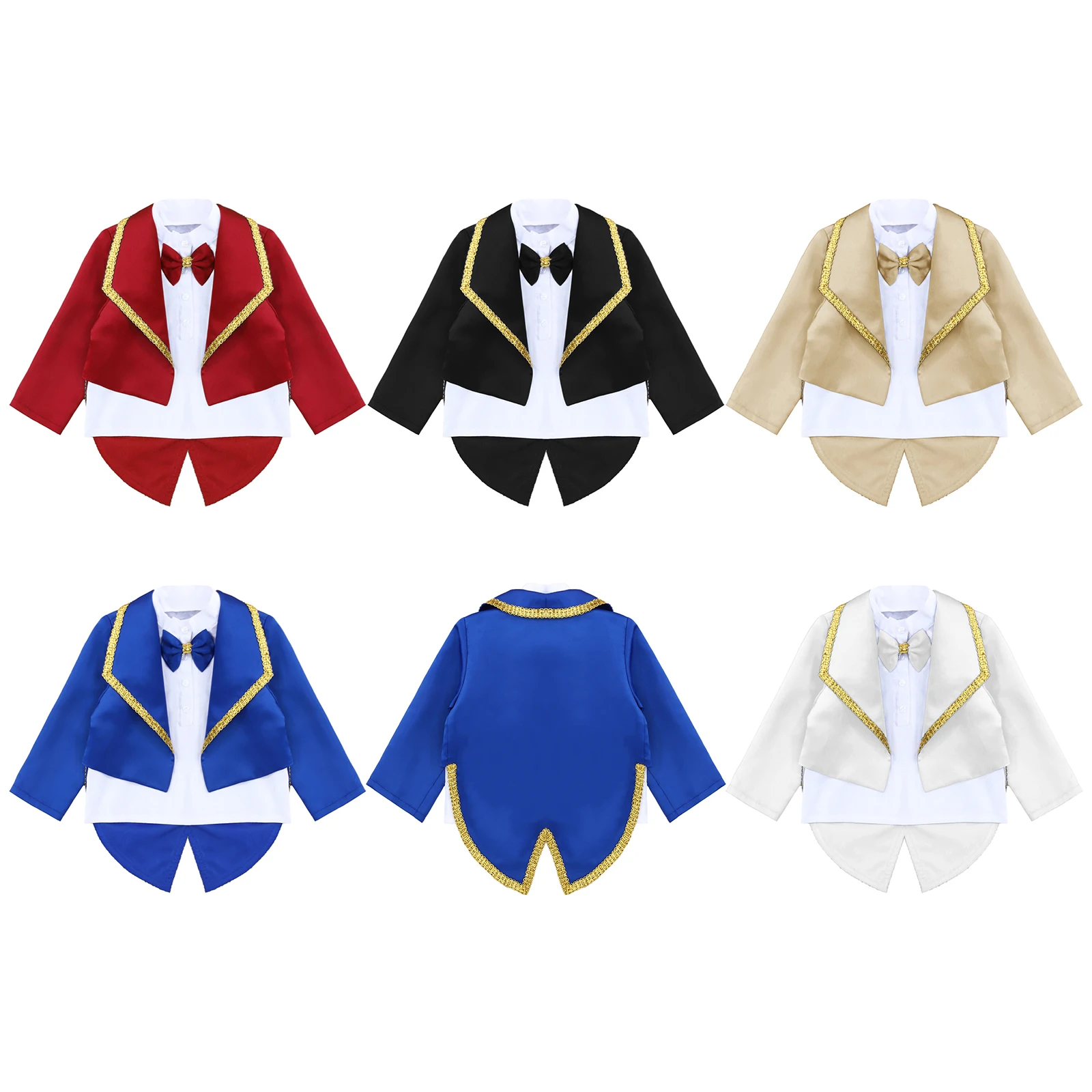 Toddler Boy Halloween Prince Magician Cosplay Tuxedo Long Sleeve Bow Tie Fake Two Piece Gentlemen Blazer for Wedding Christening 3