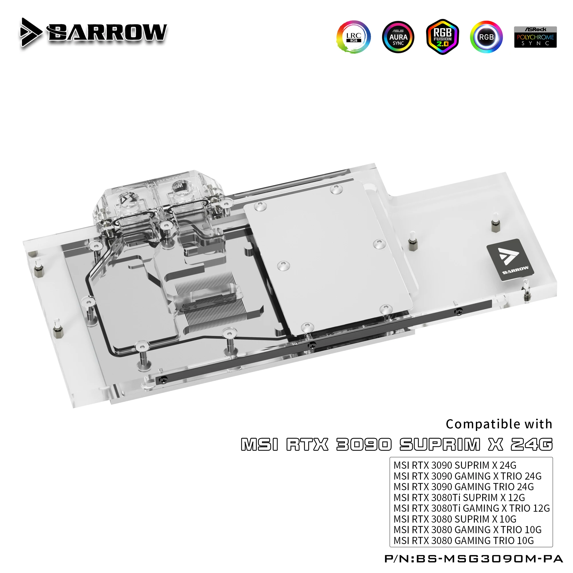 Bs Msg3090m Msi Trio 3080 Waterblock Barrow PC Full Cover RGB GPU