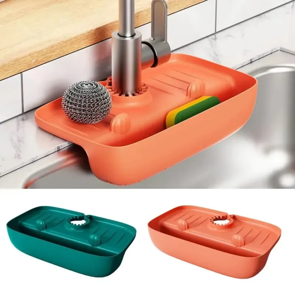 Kitchen sink pad silicone faucet mat sink tray soap dispenser sponge drain splash drying countertop storage