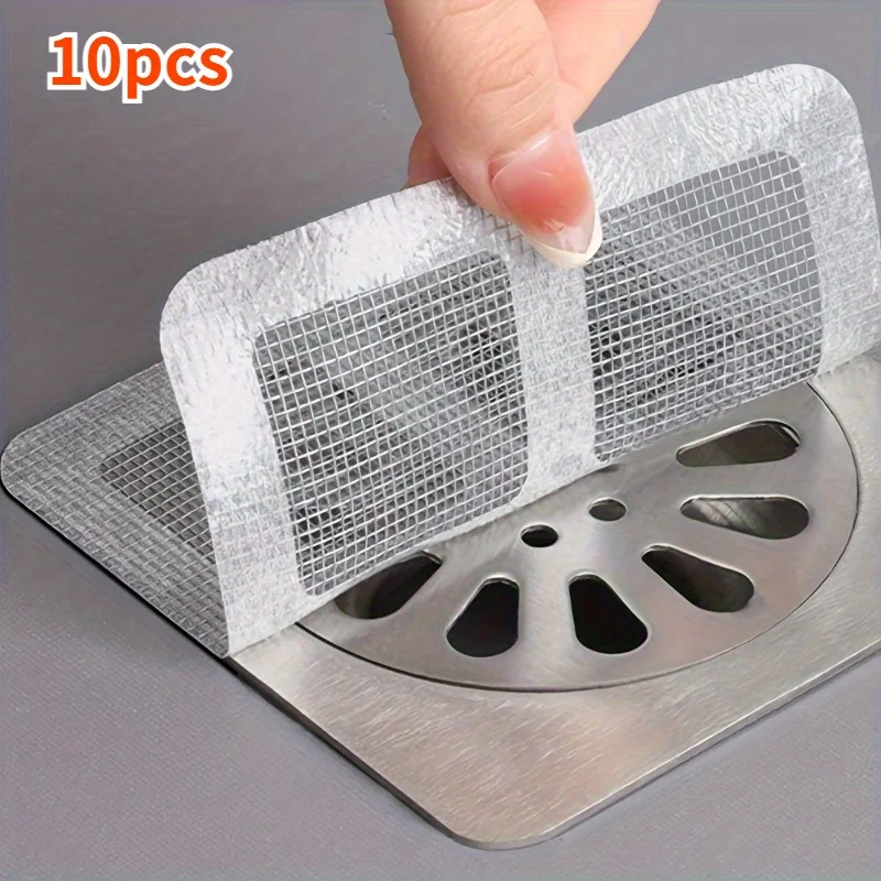 10 self-adhesive floor drain shaped anti clogging stickers, stain resistant mesh filter, for bathroom/kitchen sink drain covers